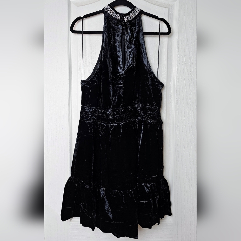 Anthropologie The Somerset Mini Dress: Women's BLACK Velvet Halter Edition 2X - Picture 6 of 9